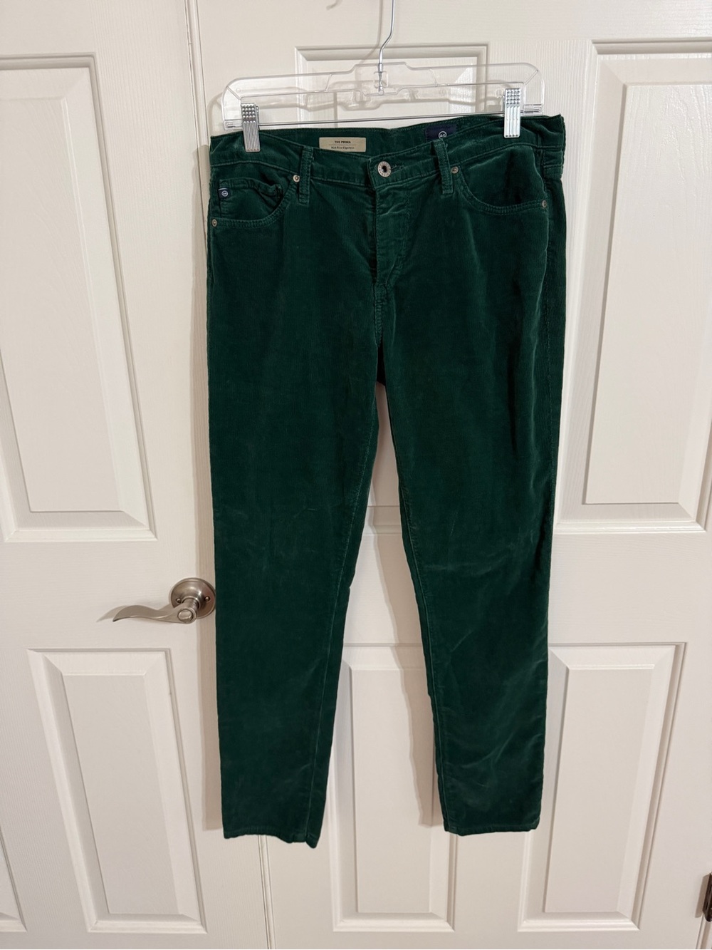 AG Adriano Goldschmied Prima 28R Green Corduroy Mid Rise Cigarette Pants